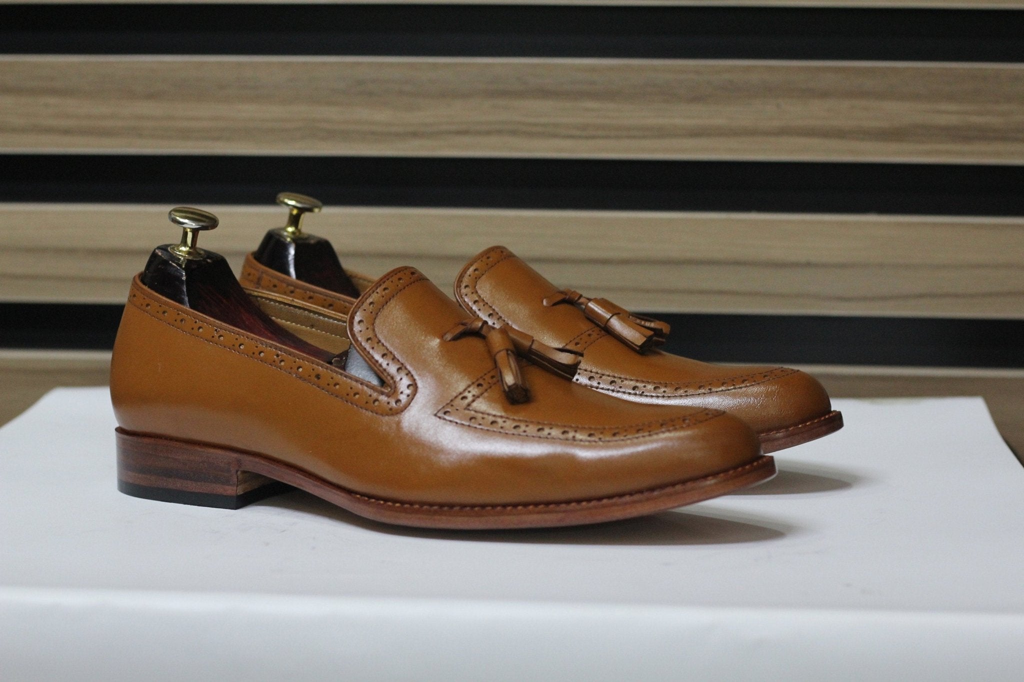 Handmade Tussle Loafers, Leather Brown Loafers For Men's - Posh Footwear