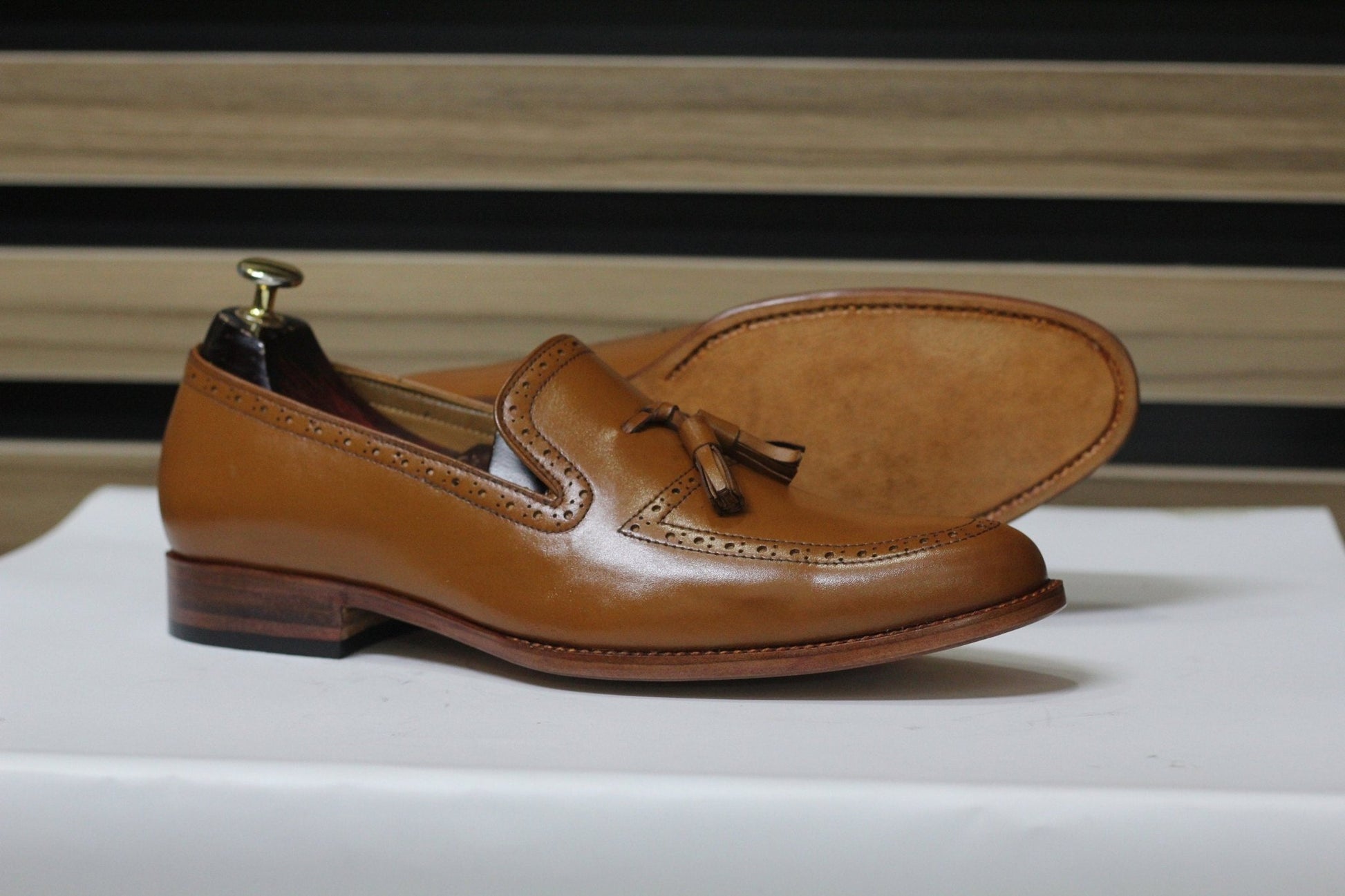 Handmade Tussle Loafers, Leather Brown Loafers For Men's - Posh Footwear