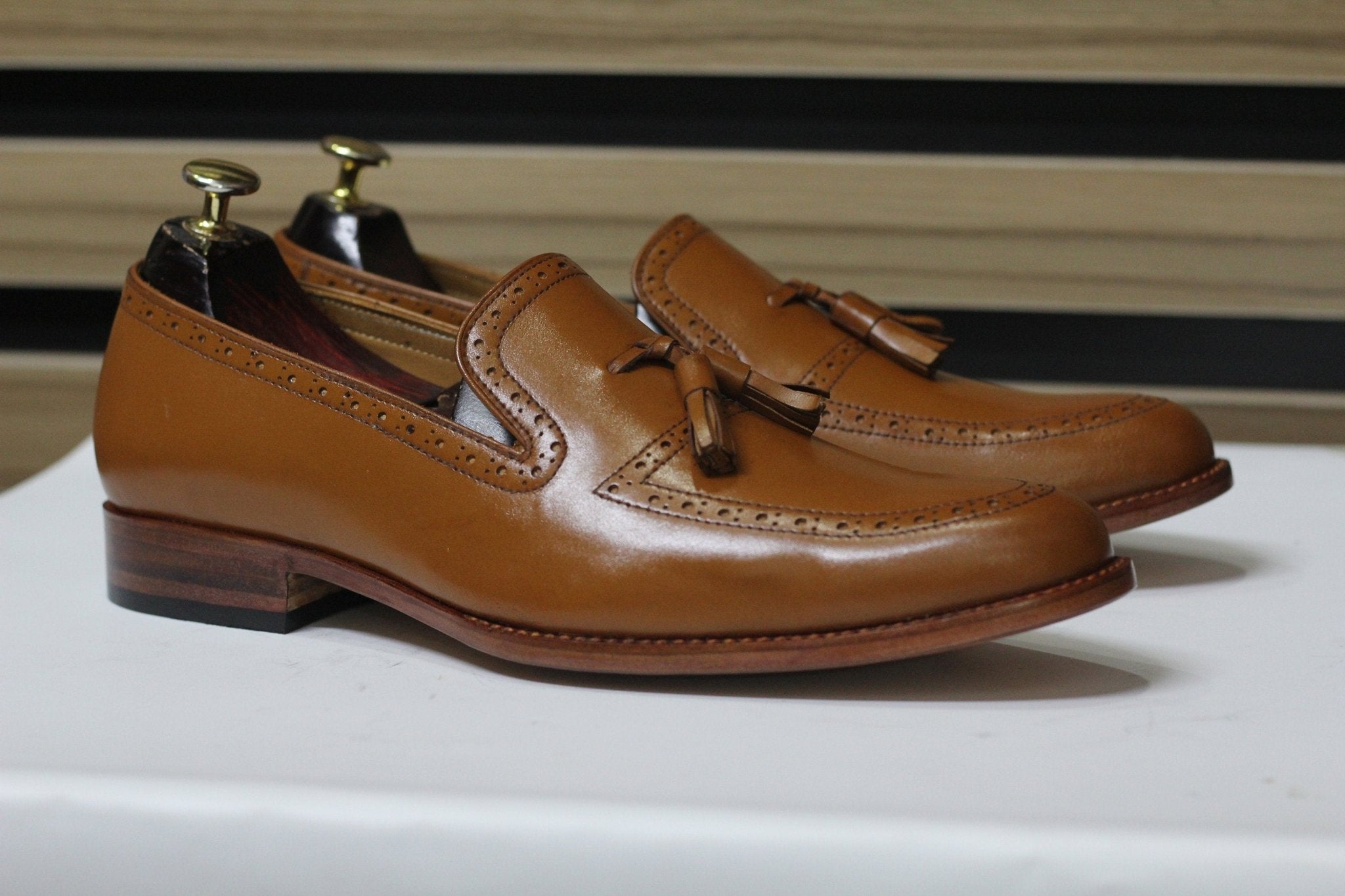 Handmade Tussle Loafers, Leather Brown Loafers For Men's - Posh Footwear