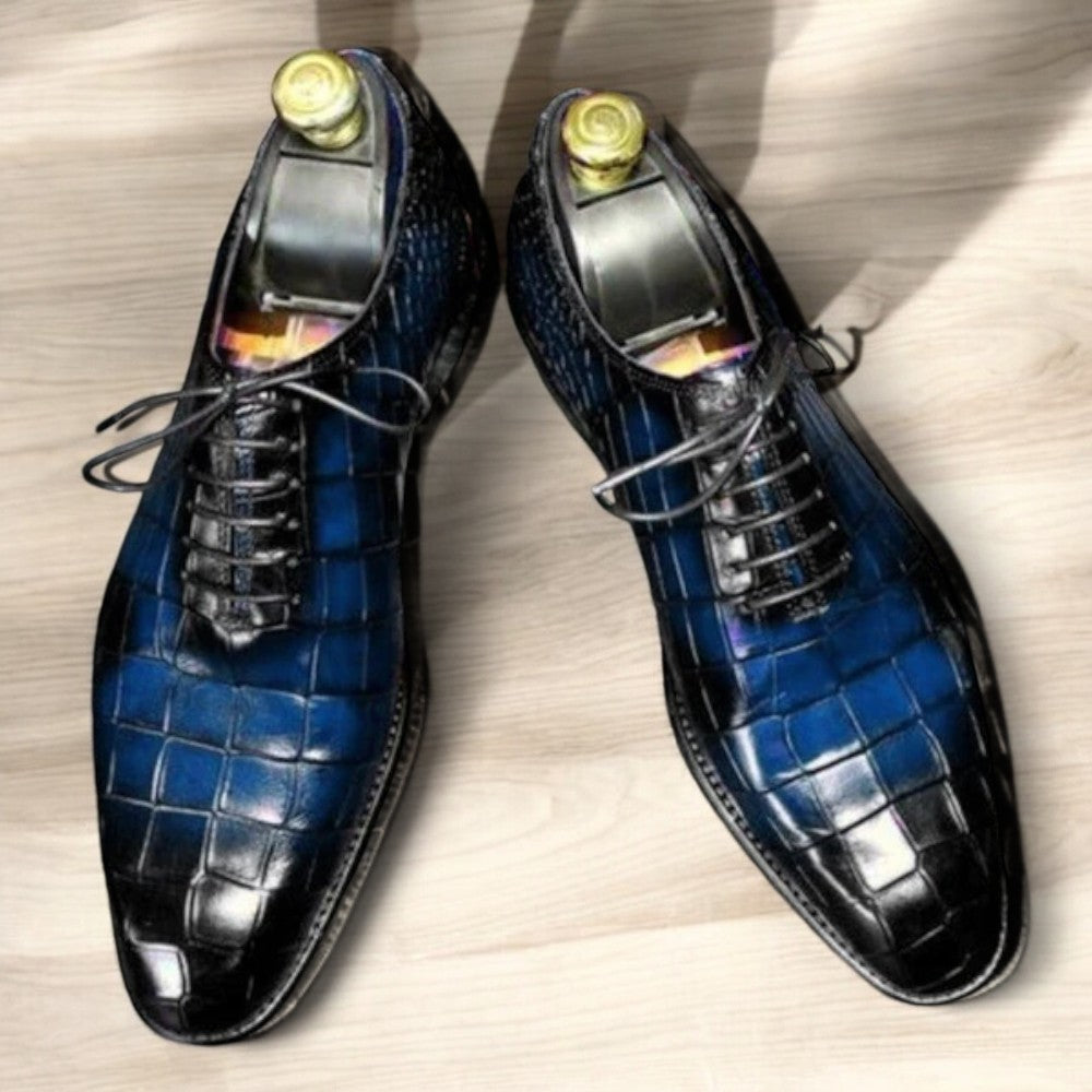  Handmade Two Tone Alligator Dress Shoes - Elegant Whole Cut Leather Lace-Up Shoes for Men