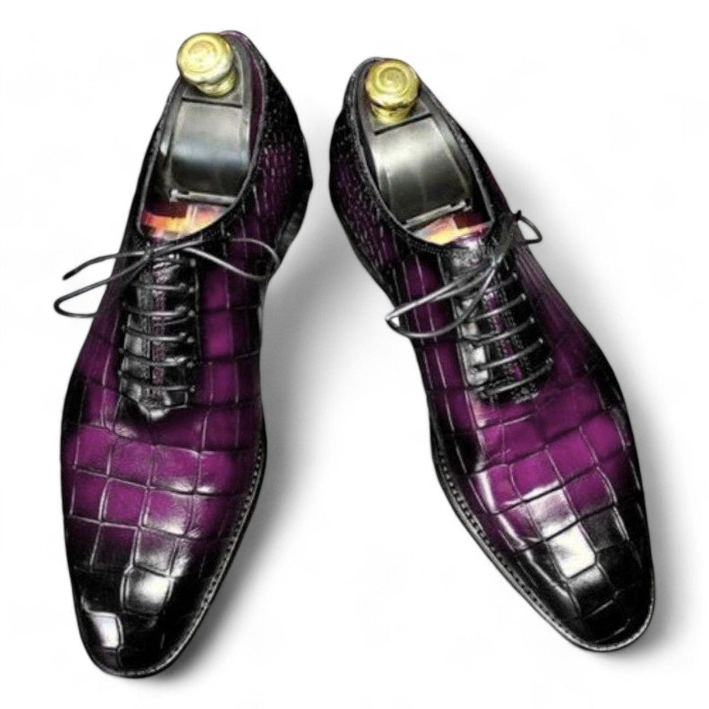  Handmade Two Tone Alligator Dress Shoes - Elegant Whole Cut Leather Lace-Up Shoes for Men