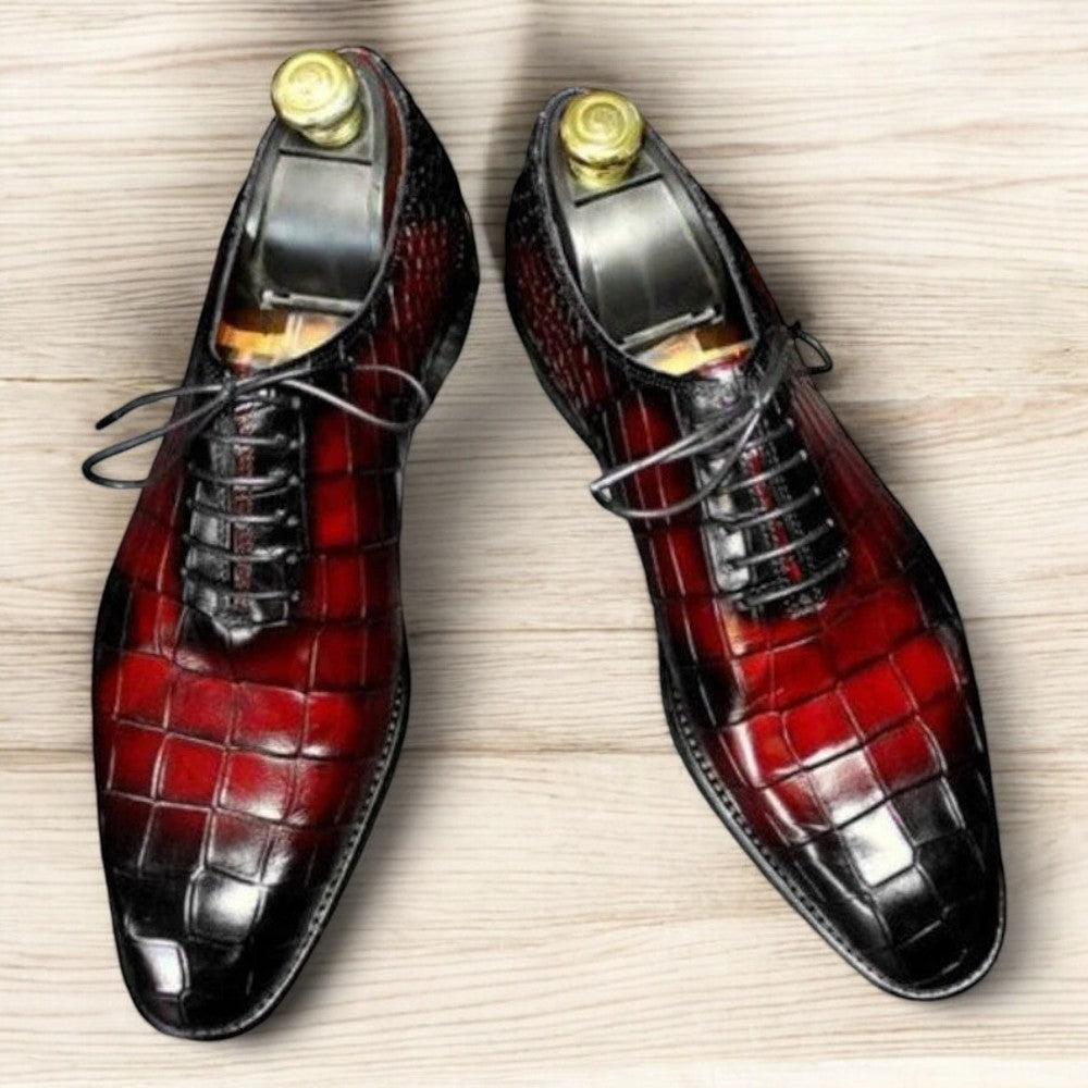  Handmade Two Tone Alligator Dress Shoes - Elegant Whole Cut Leather Lace-Up Shoes for Men