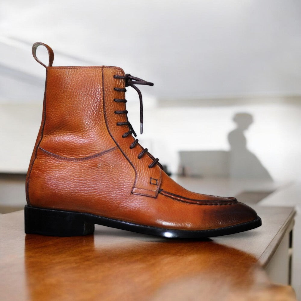 Handmade Two Tone Mustard Brown Lace Up Boots for Men – Stylish Leather Footwear