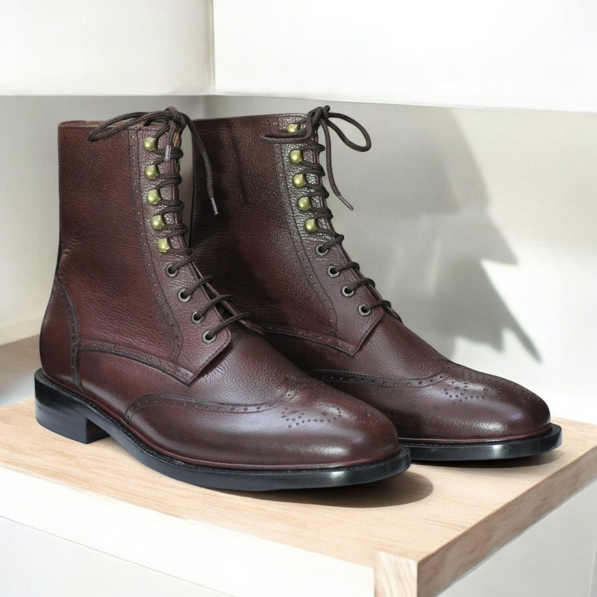 Handmade Wing Tip Brogue Boots, Leather Brow Boots For Men's