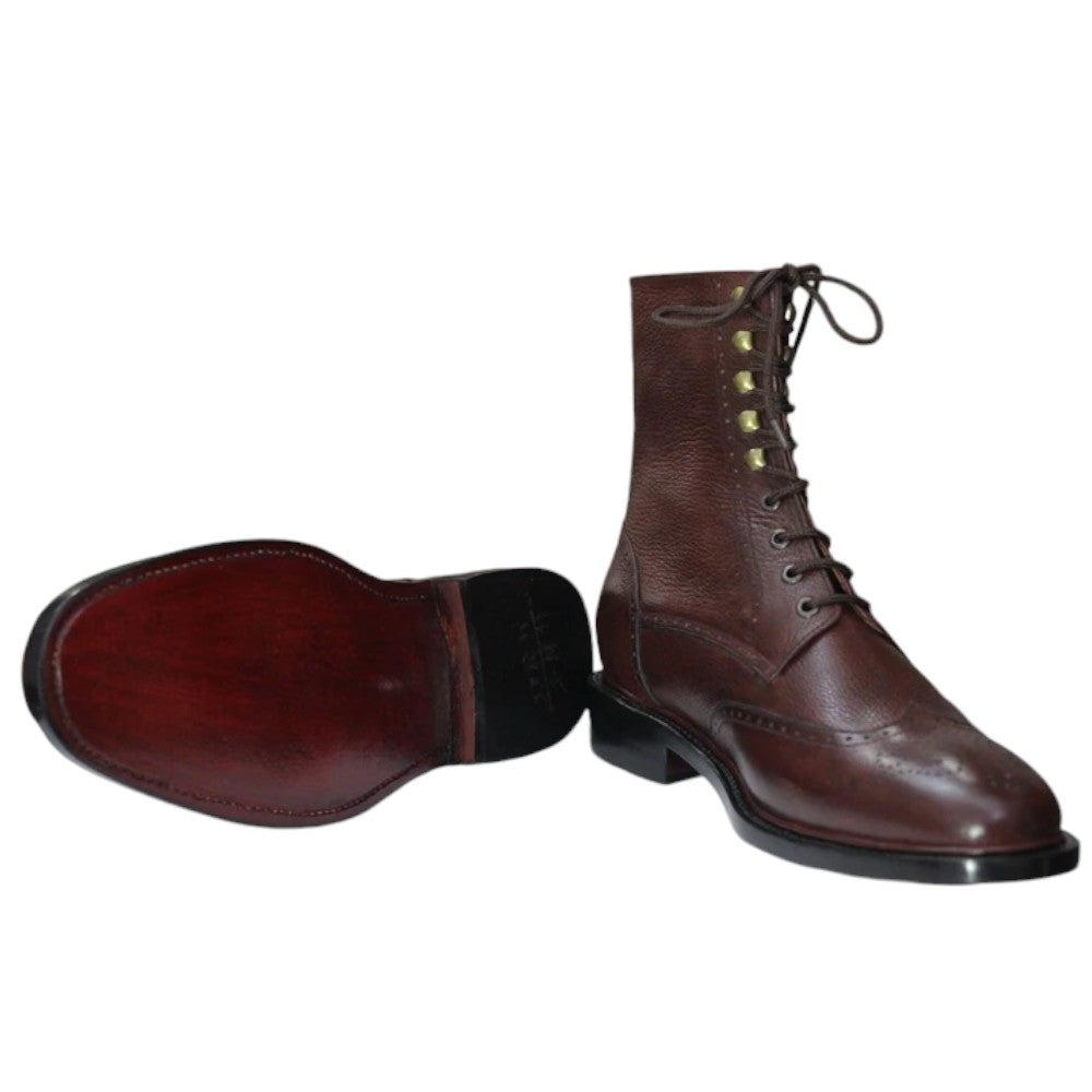 Men's Handmade Ankle High Brown Leather Boot with a classic design for versatile wear.