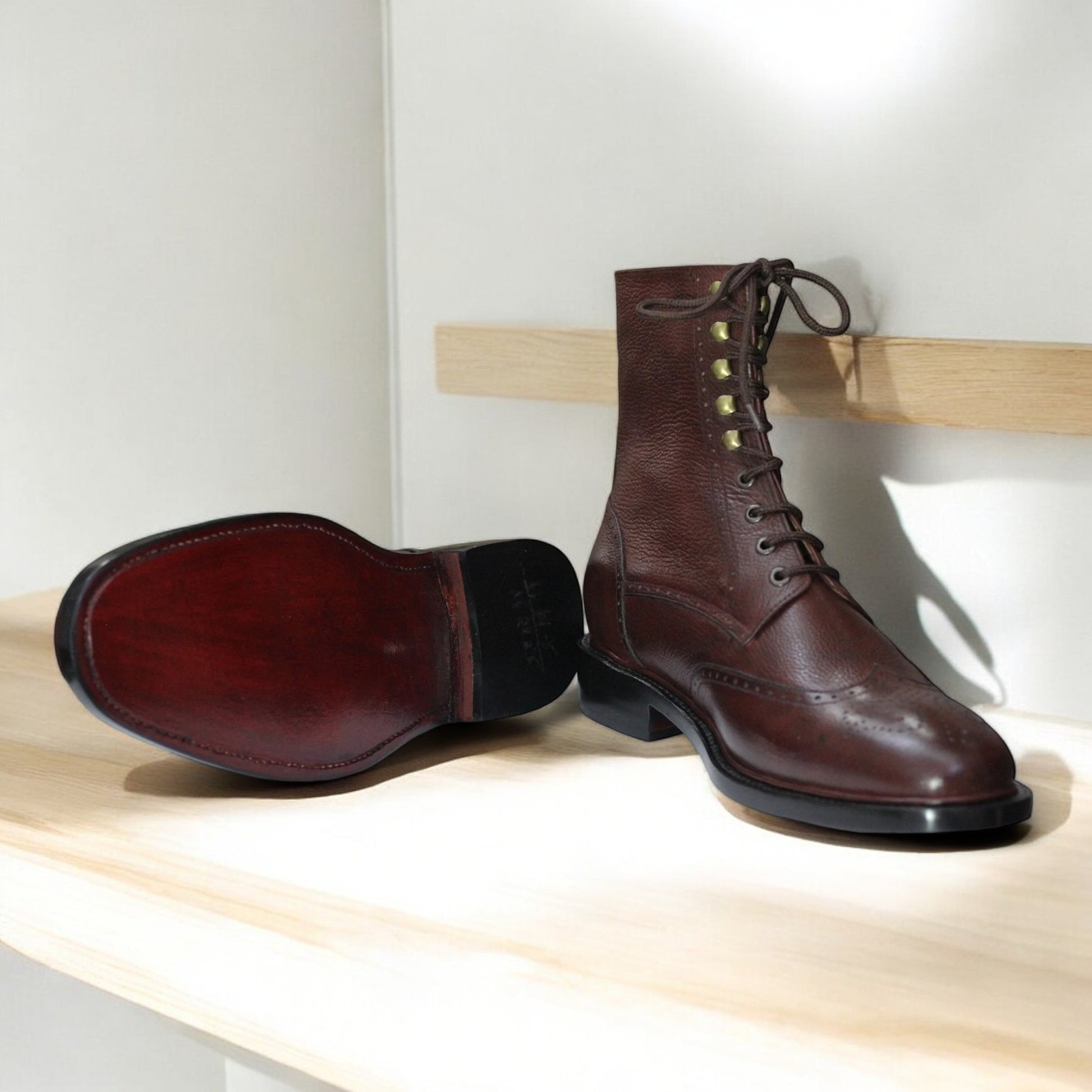 Handmade Wing Tip Brogue Boots, Leather Brow Boots For Men's