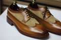 Handmade Wing Tip Brogue Oxford Two Tone Leather & Suede Shoes, Brown Shoes For Men's - Posh Footwear