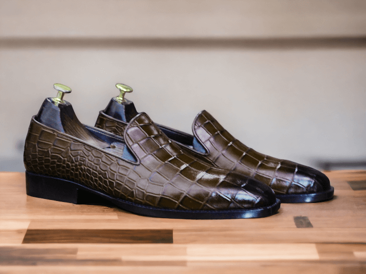 Handmade Red Alligator Texture Slip On Loafer Shoes