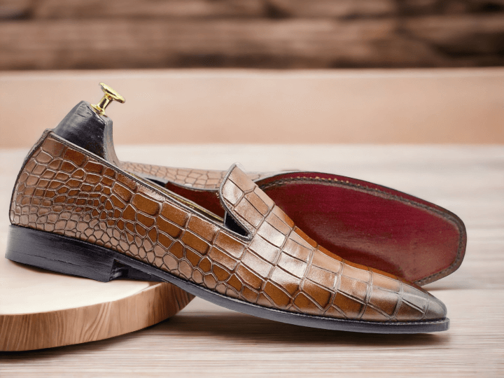 Handmade Red Alligator Texture Slip On Loafer Shoes