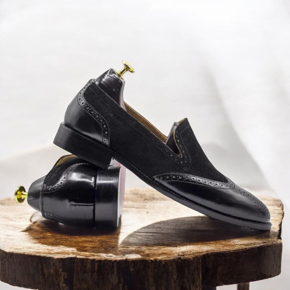 Men's Black Moccasin Shoe Black Slip-On Loafer Shoe
