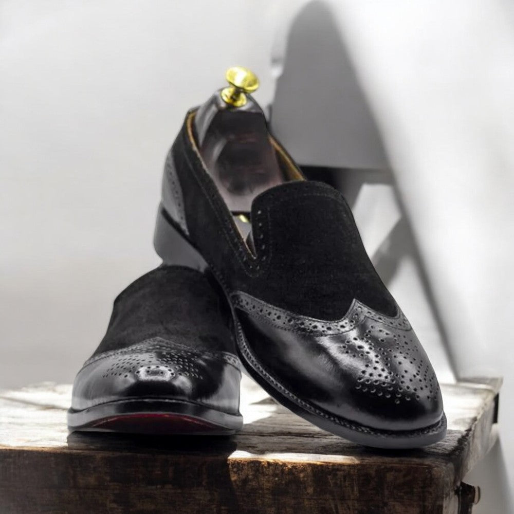 Men's Black Moccasin Shoe Black Slip-On Loafer Shoe