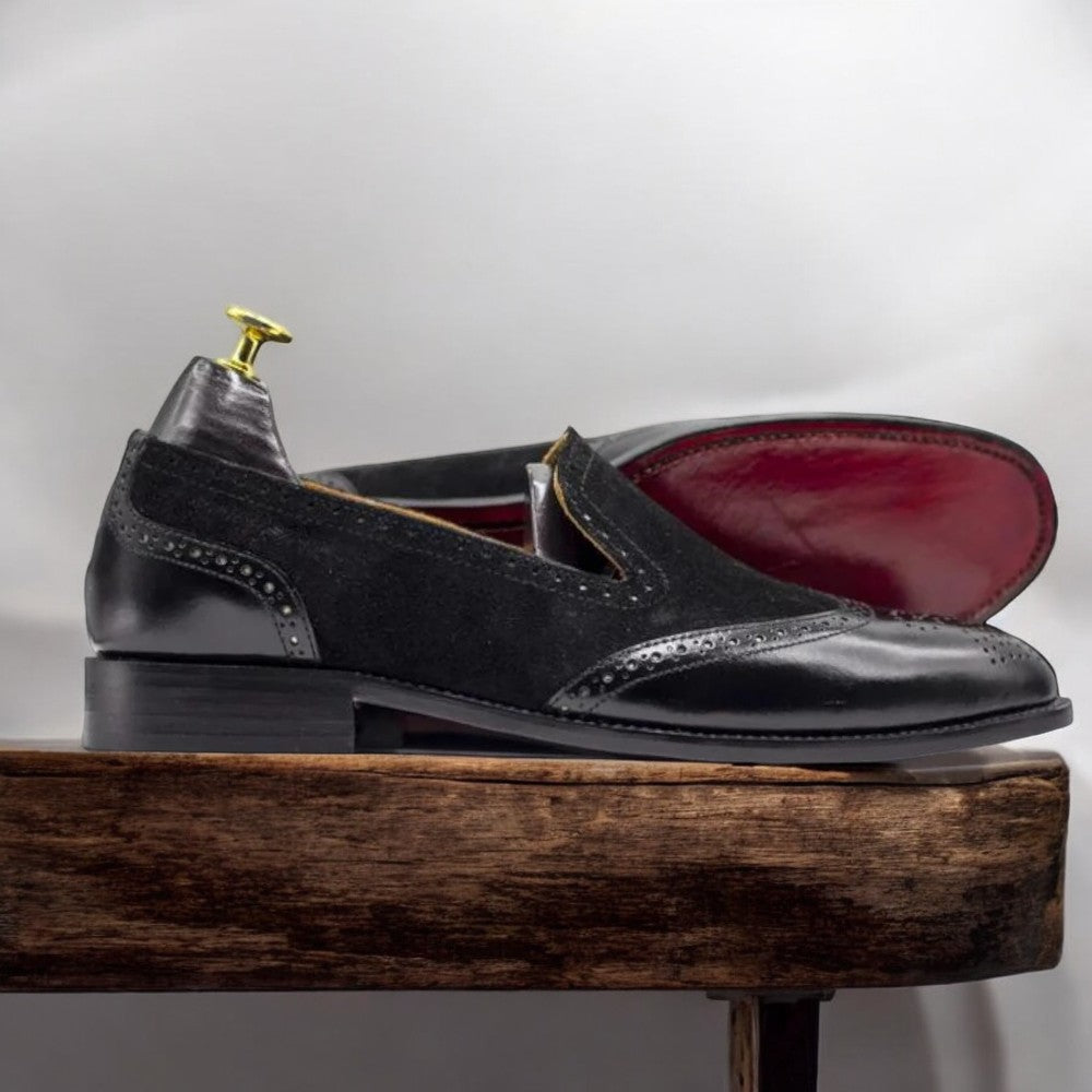 Men's Black Moccasin Shoe Black Slip-On Loafer Shoe