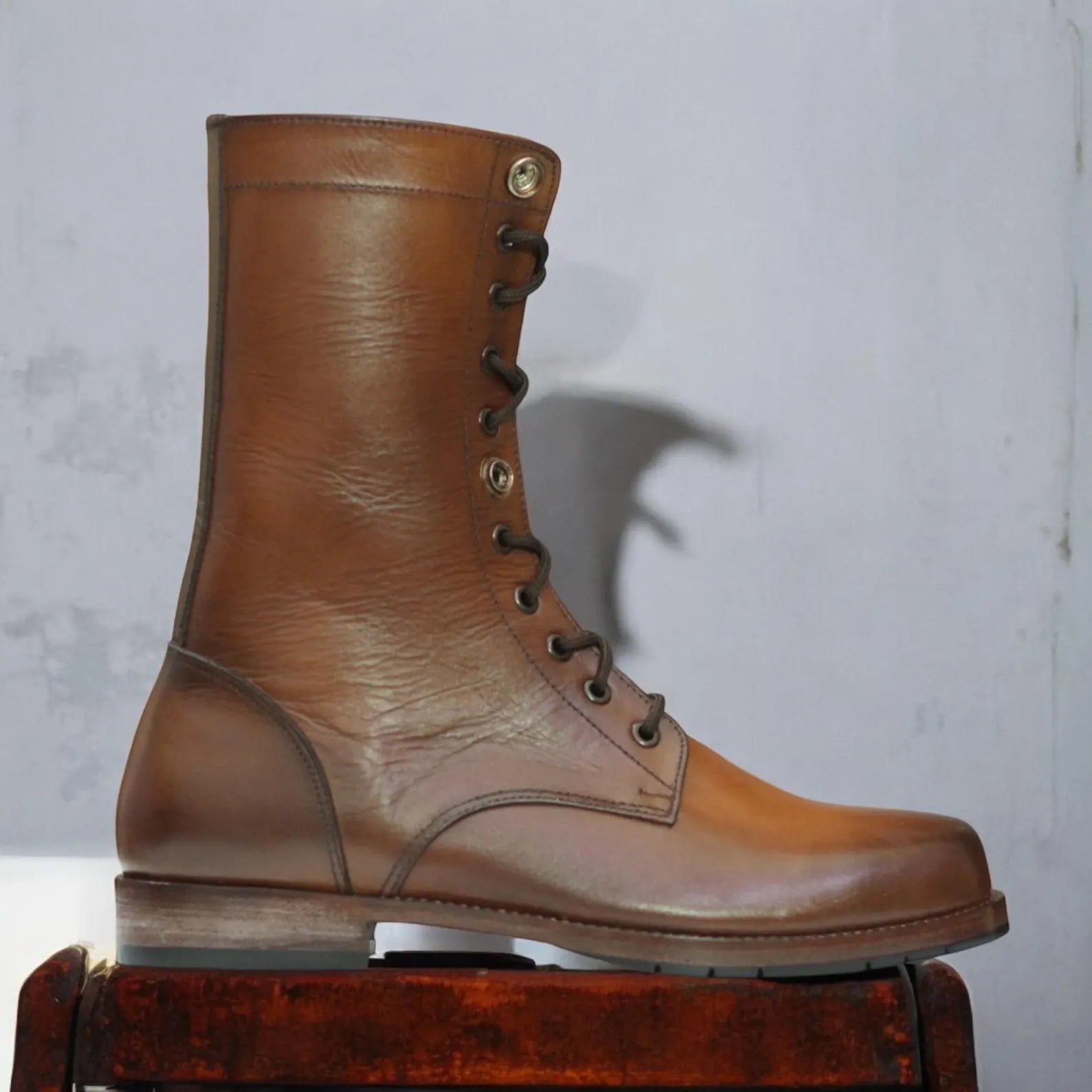 Men's Brown Leather Ankle Boots - 1950s Army Design for Stylish Comfort