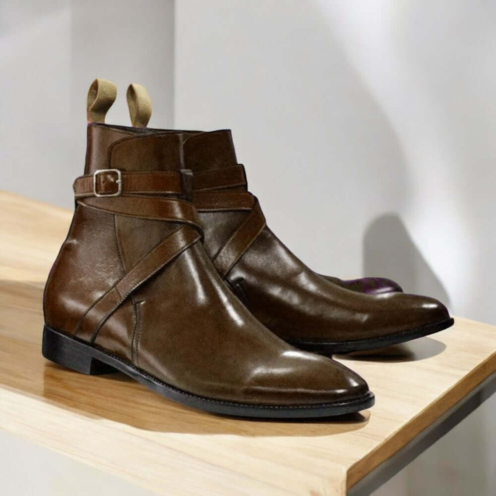 Handmade Men Brown Jodhpur's Leather Boots, Men Buckle Designer Boots