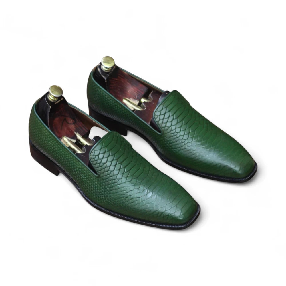 Handmade green python leather loafers for men

