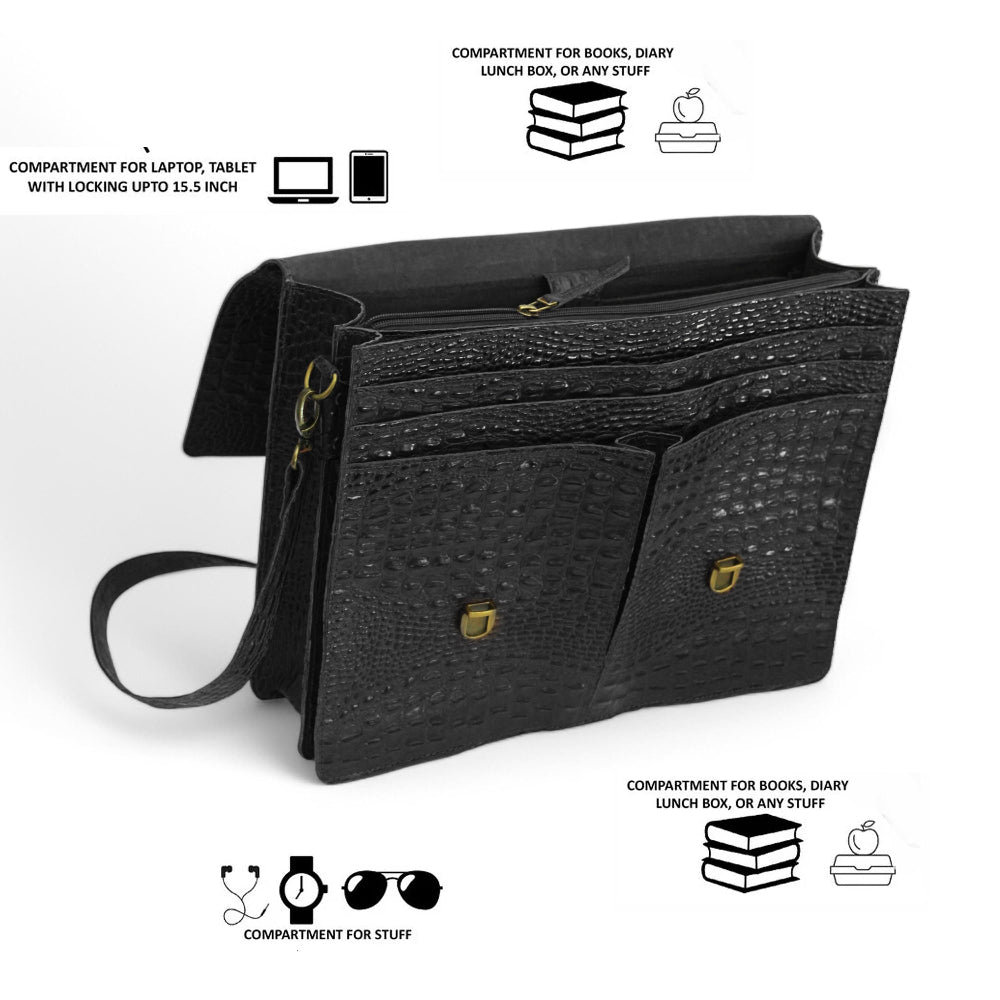 Expertly crafted with genuine alligator print leather, this handmade tan bag is perfect for the office or daily use. Its spacious design can accommodate a laptop, making it the ideal choice for tech-savvy professionals. A sophisticated and stylish choice for men, this bag is sure to elevate any outfit.