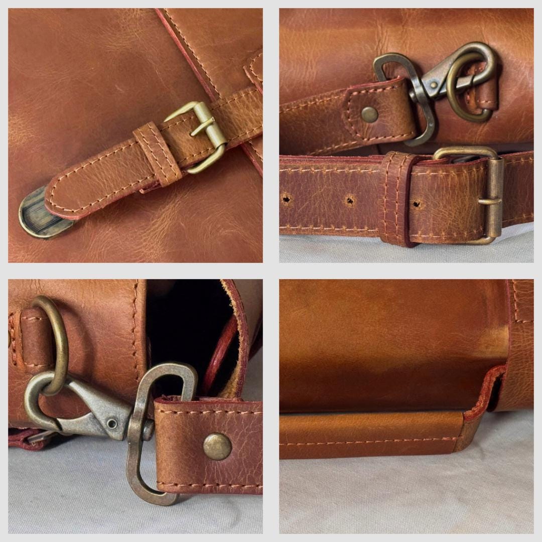 accessories Handmade Men Brown Coarse Leather Messenger  bag lap top bag