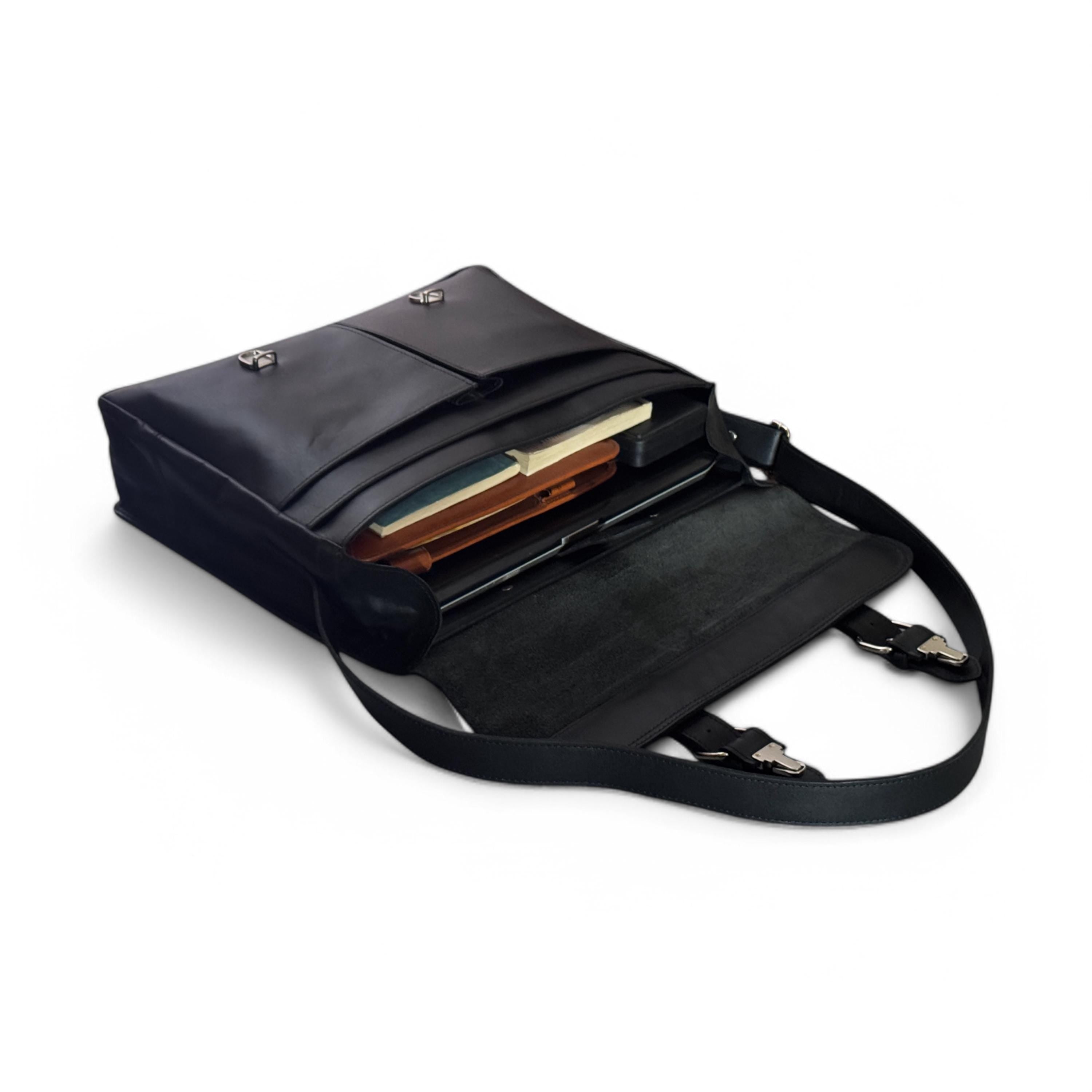 Top View – Overhead shot showing zipper opening, top handle, and roomy interior layout.


