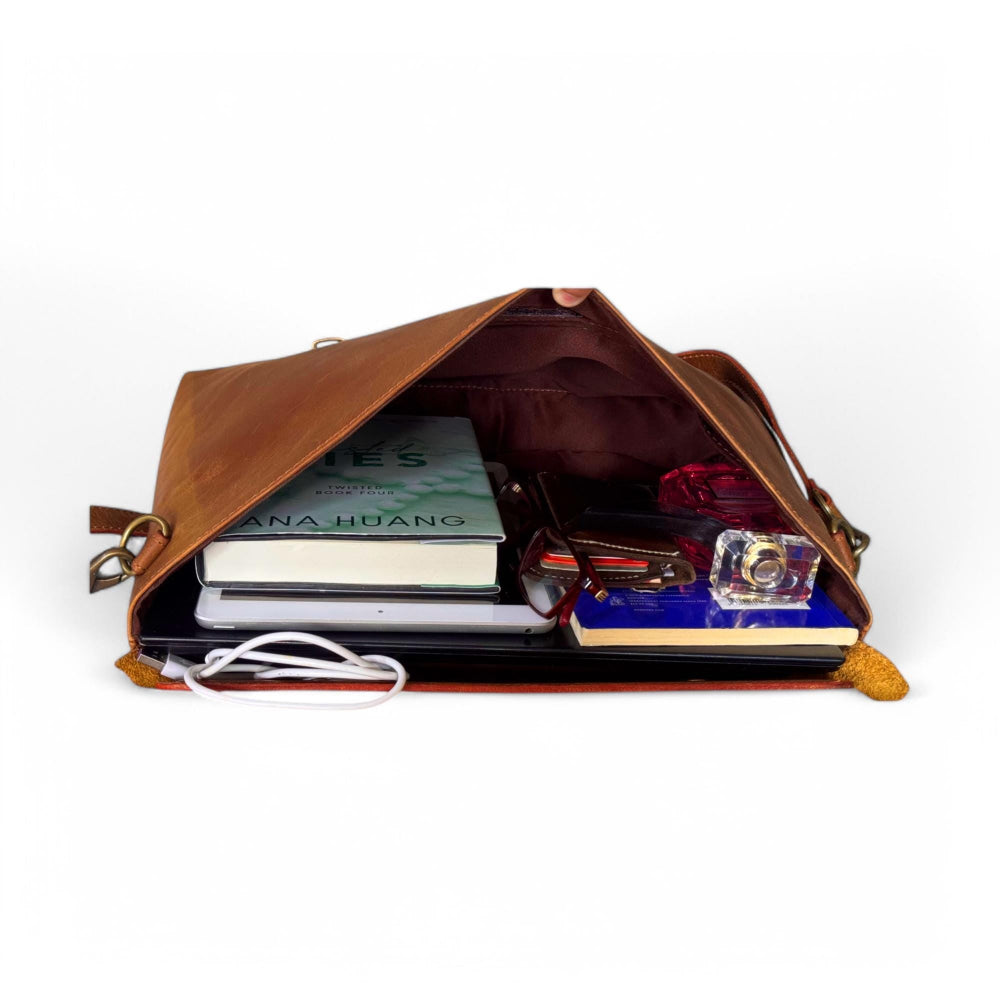 Interior View – Opened bag displaying laptop sleeve and compartments


