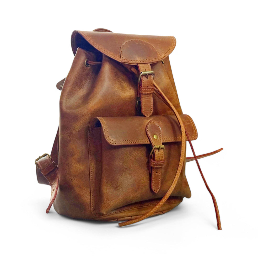 Front View – City Leather Backpack 2.0 Front with Buckle Flap

