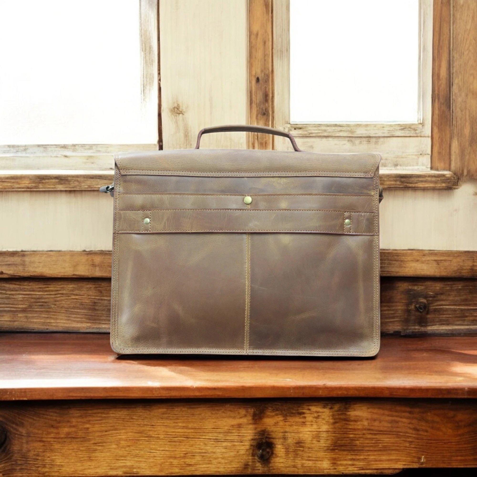 back view showing briefcase depth and leather grain

