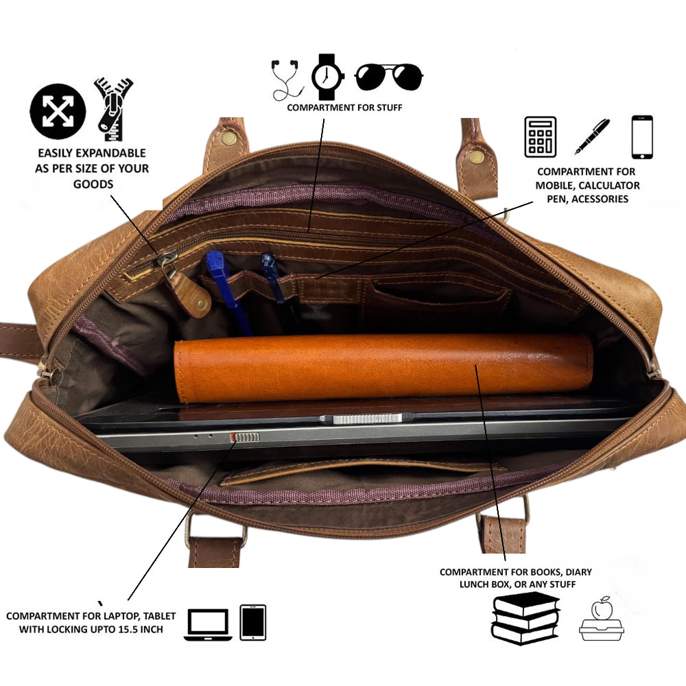 Inside View – Interior view showing laptop sleeve, compartments, and soft lining for organized storage.

