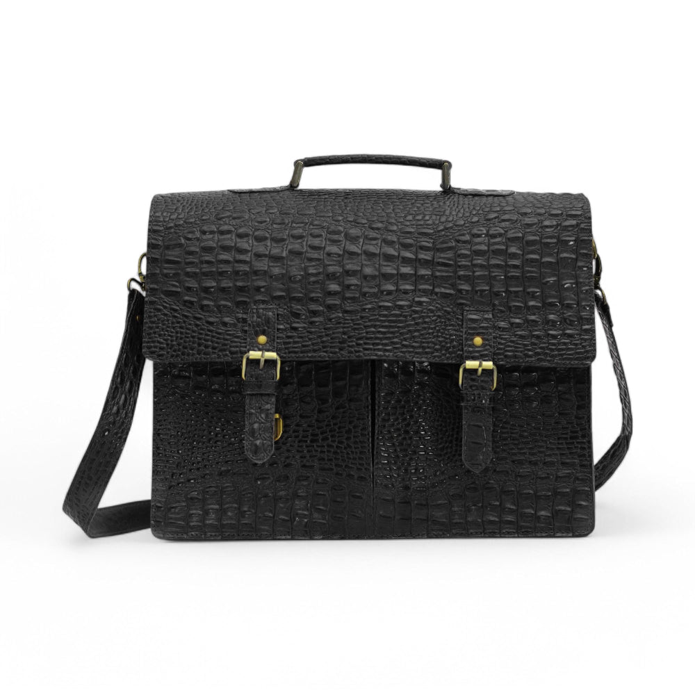 Expertly crafted with genuine alligator print leather, this handmade tan bag is perfect for the office or daily use. Its spacious design can accommodate a laptop, making it the ideal choice for tech-savvy professionals. A sophisticated and stylish choice for men, this bag is sure to elevate any outfit.