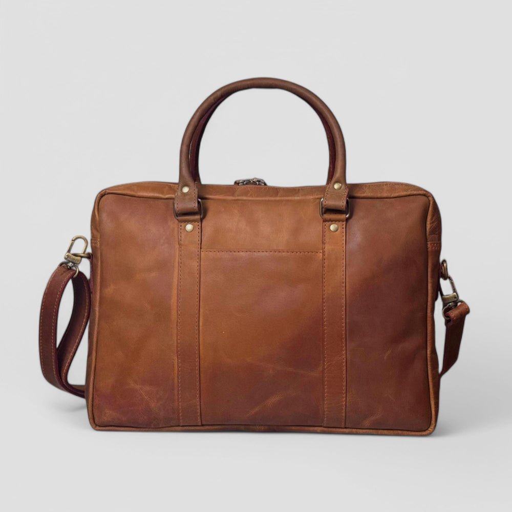 Angled View – Angled view capturing the elegance, texture, and craftsmanship of the briefcase.

