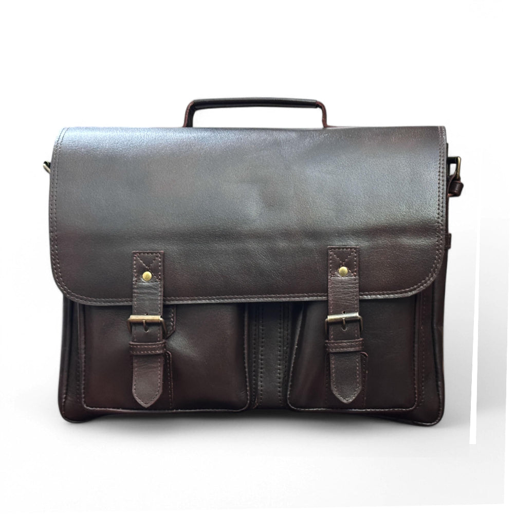 Front view of the leather laptop briefcase

