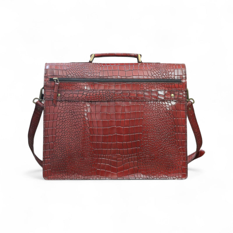 Burgundy Leather Alligator Laptop BAg Black 