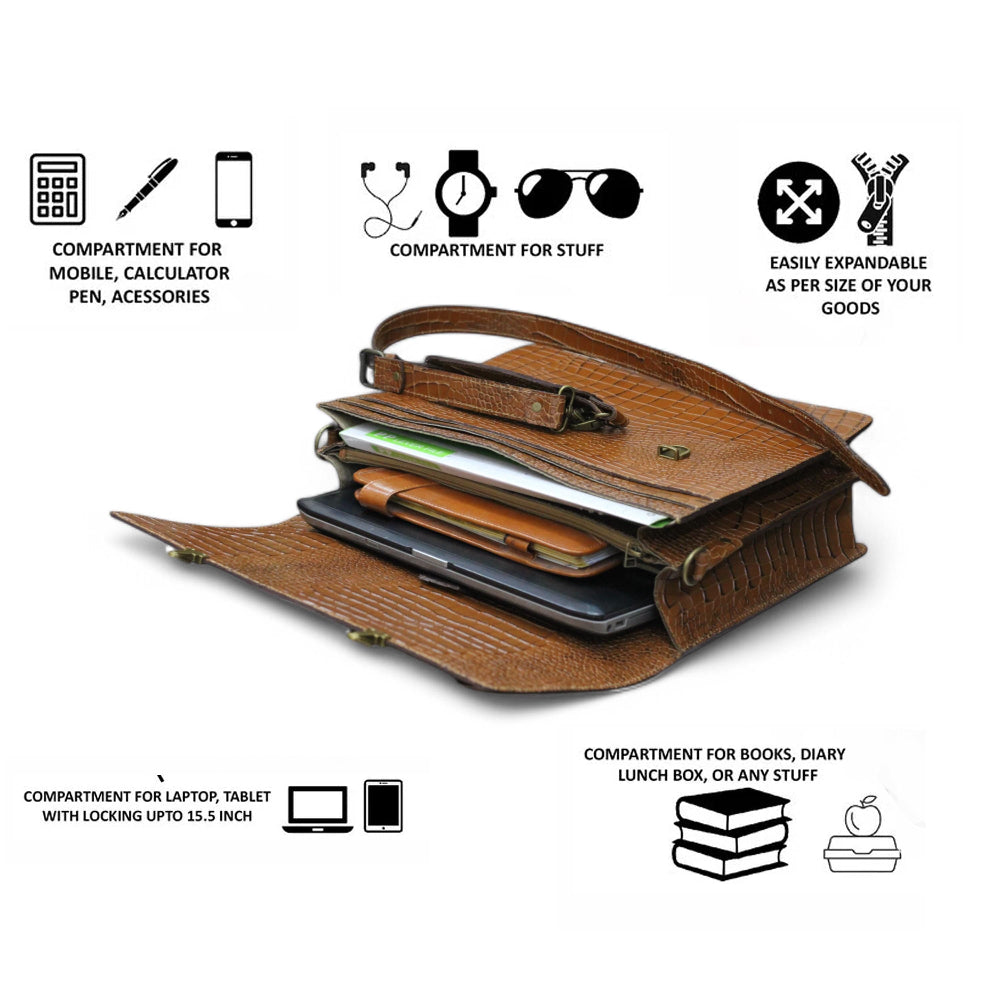 Burgundy Leather Alligator Laptop BAg Front  