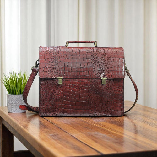 Front Side Black Alligator Leather Bag For Mens