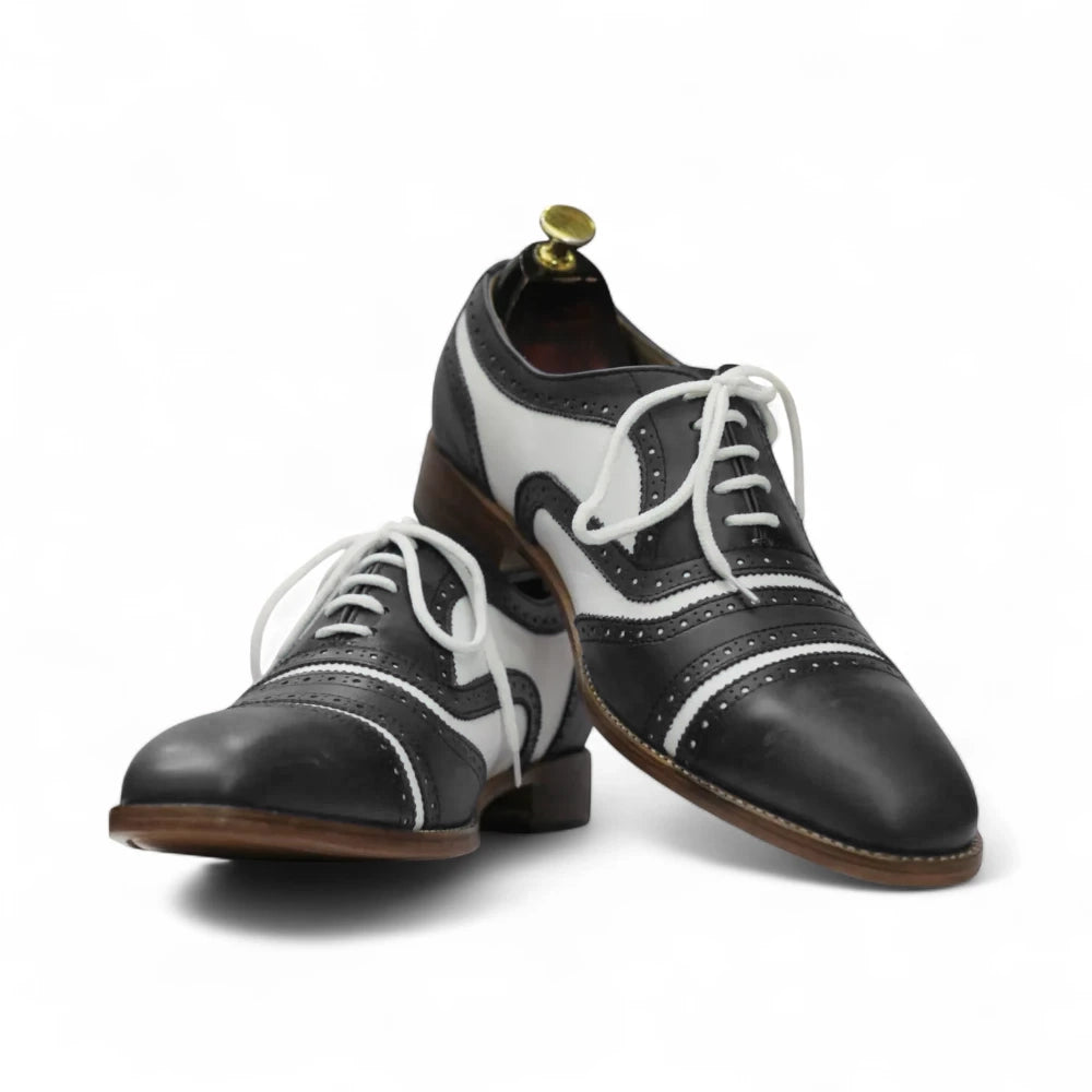 Black White Oxfords Brogues Dress Lace up cap toe Shoes mens