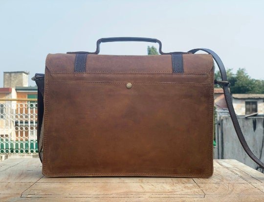 Made To order Hand Stitched Genuine Leather Crossbody Messenger Bag, Briefcase Bag, Laptop Bag, Crazy Horse Pull - Up Leather Vintage Bag - Posh Footwear