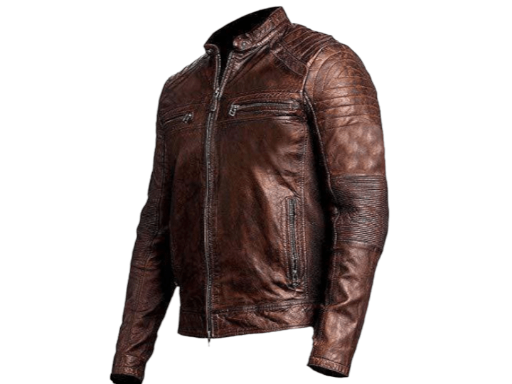 Mens Retro Cafe Racer Vintage Distressed Motorcycle Brown Leather Biker Jacket - Posh FootwearMen jacket