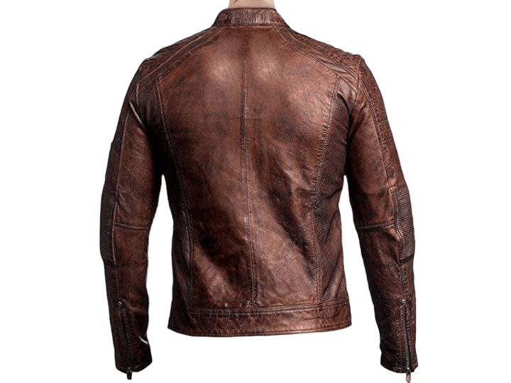 Mens Retro Cafe Racer Vintage Distressed Motorcycle Brown Leather Biker Jacket - Posh FootwearMen jacket