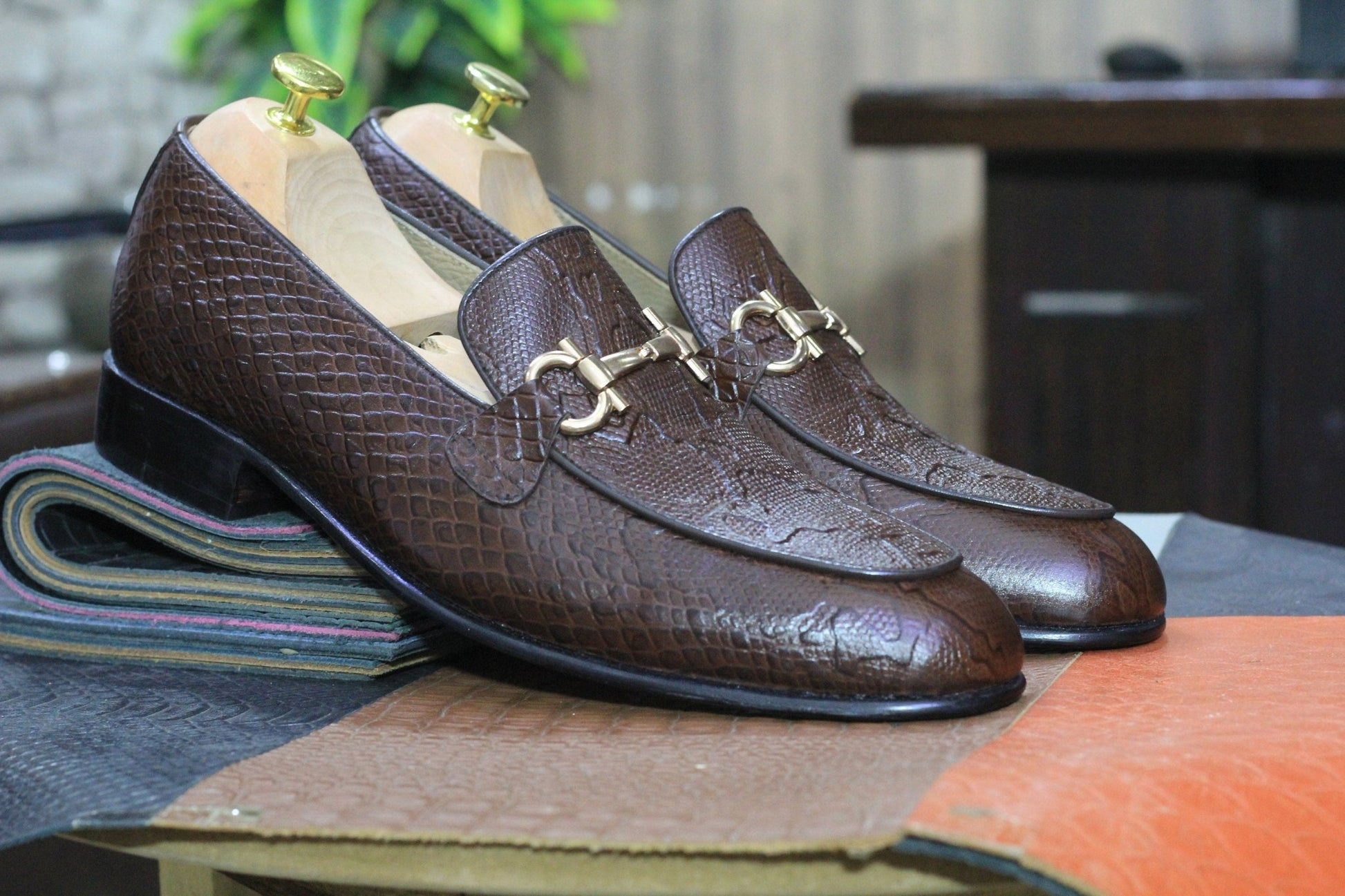 New Handmade Python Textured Genuine Cow - Hide Leather Buckle Loafers For Men, Dress Formal Slip On Shoes For Mens - Posh Footwear