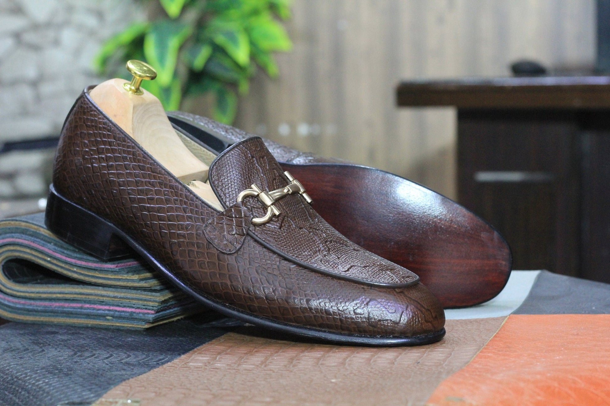 New Handmade Python Textured Genuine Cow - Hide Leather Buckle Loafers For Men, Dress Formal Slip On Shoes For Mens - Posh Footwear