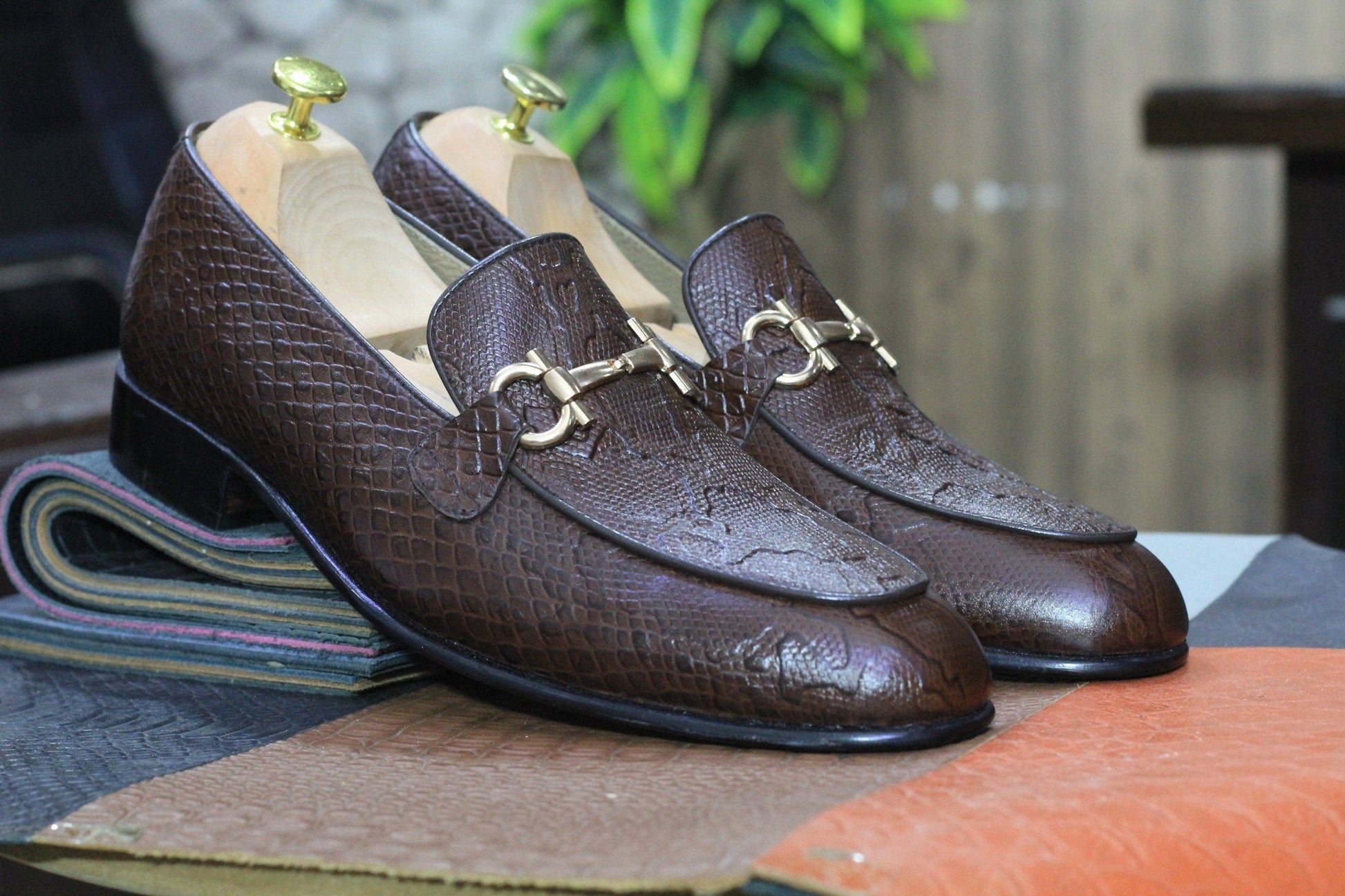 New Handmade Python Textured Genuine Cow - Hide Leather Buckle Loafers For Men, Dress Formal Slip On Shoes For Mens - Posh Footwear