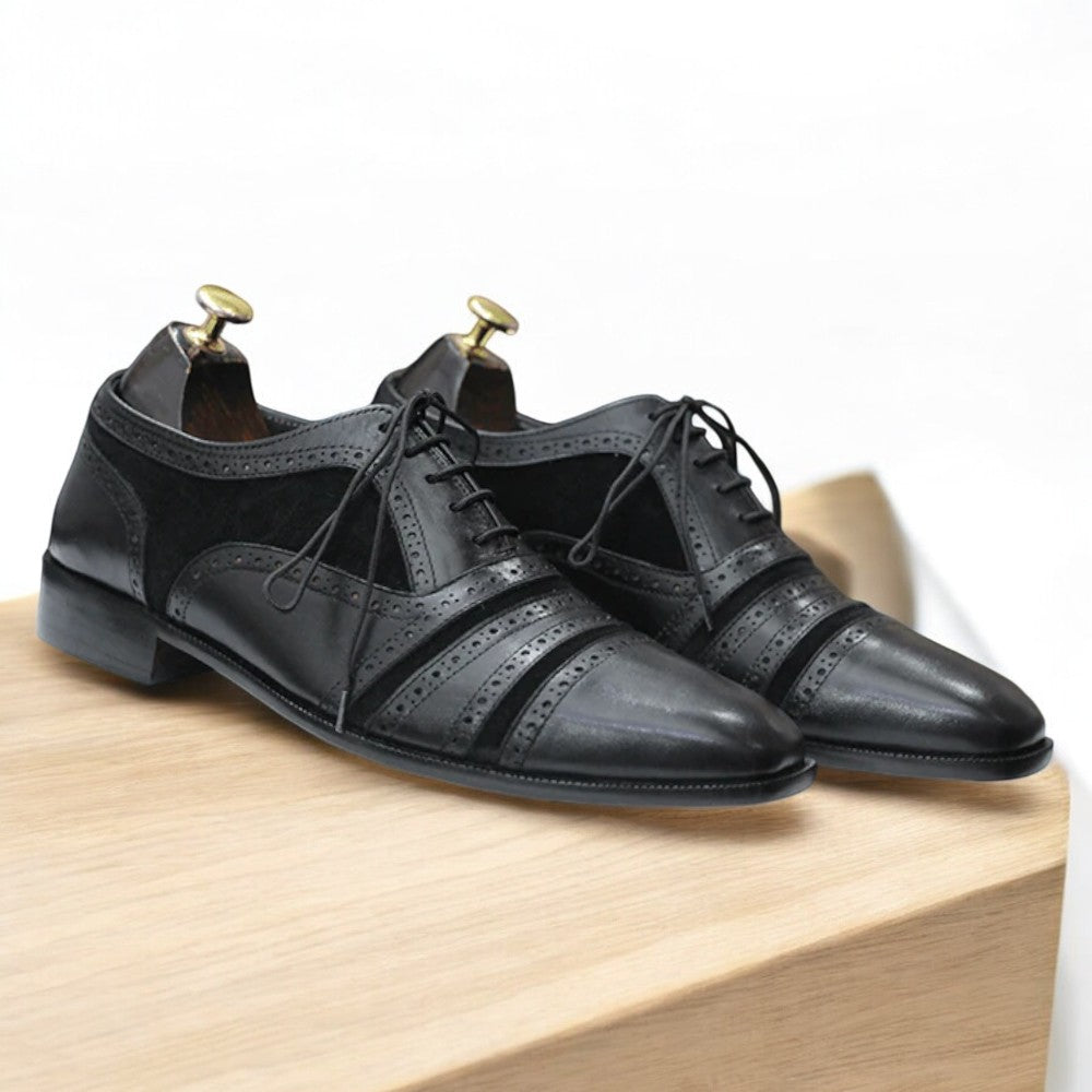 Men's Black Oxford Suede & Leather Shoes – Elegant Design for Any Occasion