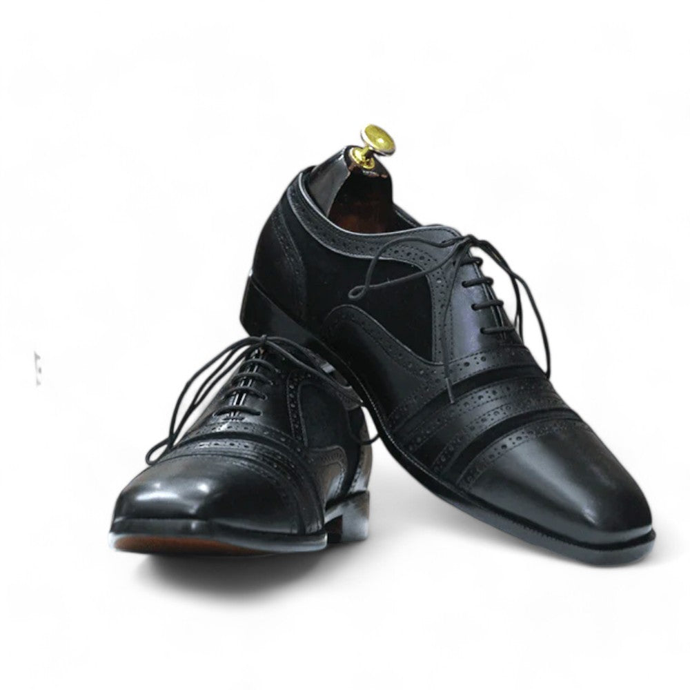 Men's Black Oxford Suede & Leather Shoes – Elegant Design for Any Occasion