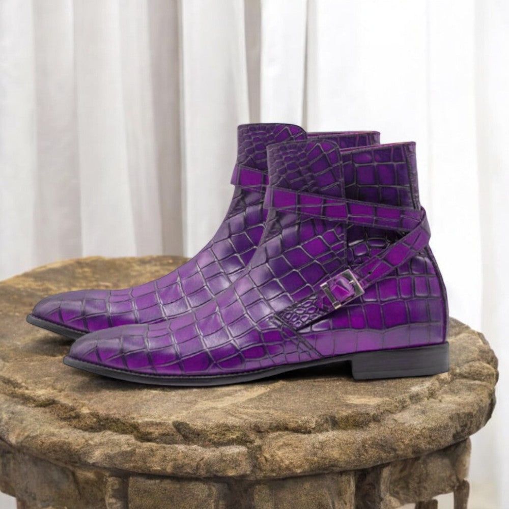 Handmade Red Alligator Leather Ankle Boots – Stylish & Versatile Design