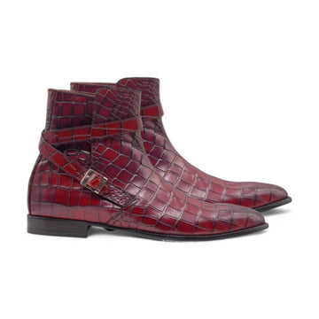 Handmade Red Alligator Leather Ankle Boots – Stylish & Versatile Design