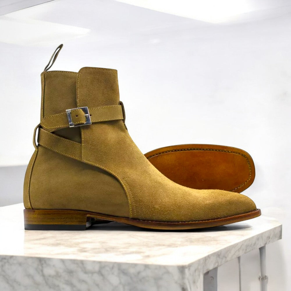 Men's Suede Jodhpurs Buckle Boots featuring premium suede material and a classic buckle design