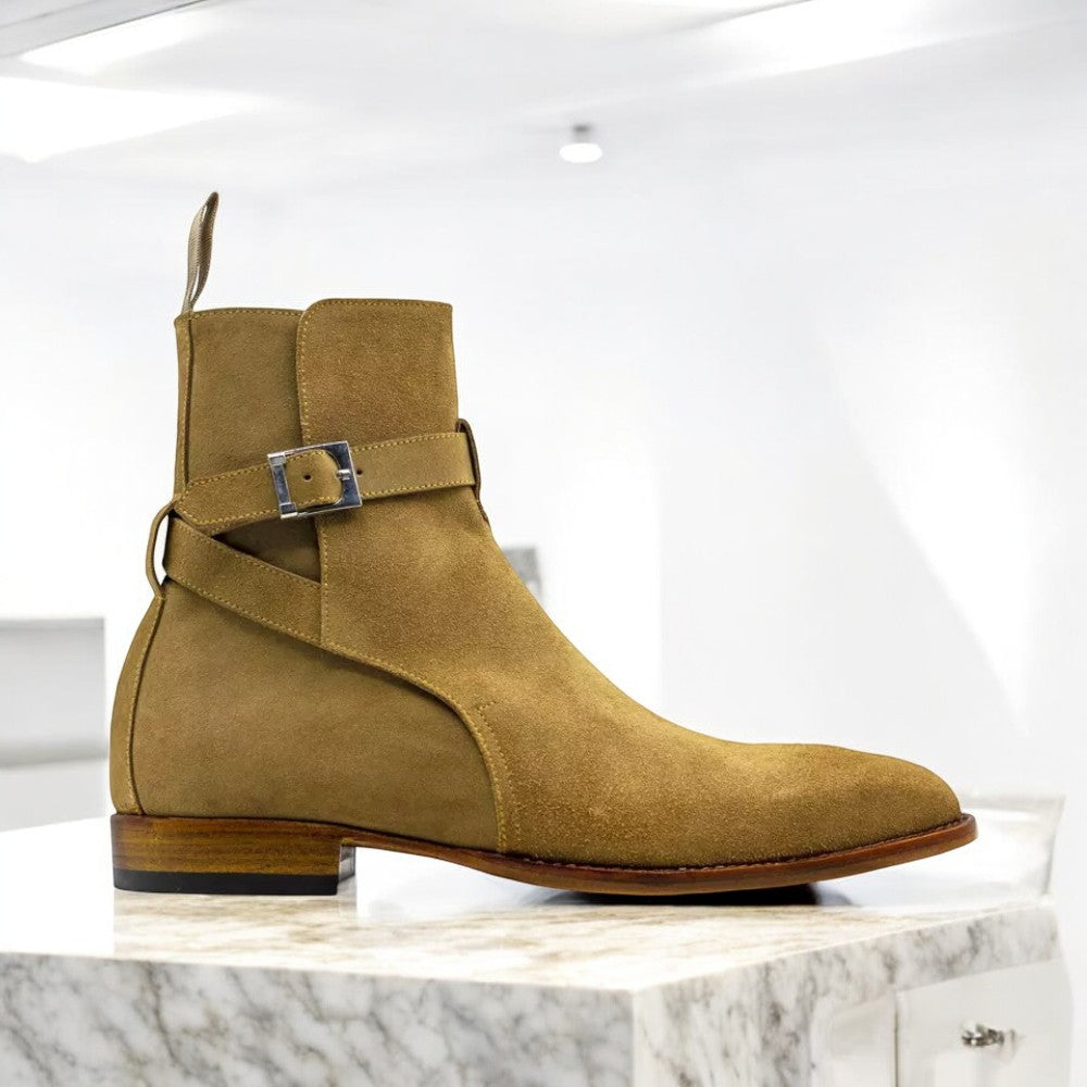 Men's Suede Jodhpurs Buckle Boots featuring premium suede material and a classic buckle design